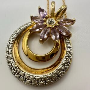 Ross Simons sterling silver gold vermeil diamond amethyst pendant 14k GF chain